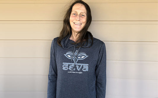 Women's Grey Long Sleeved Hoodie T with Seva Vintage Logo